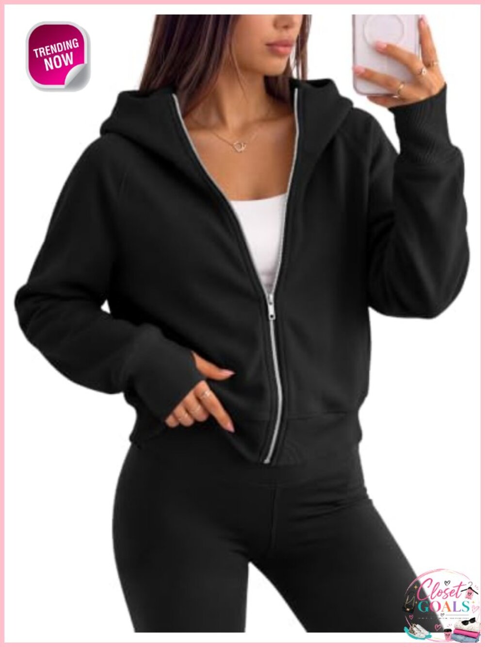 Full Zip Up Hoodie Womens Cropped Fleece Sweatshirt Oversized Fall